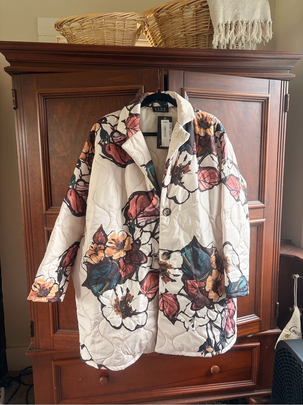 NWT Floral Quilted Jacket - White with Multicolor Floral Print